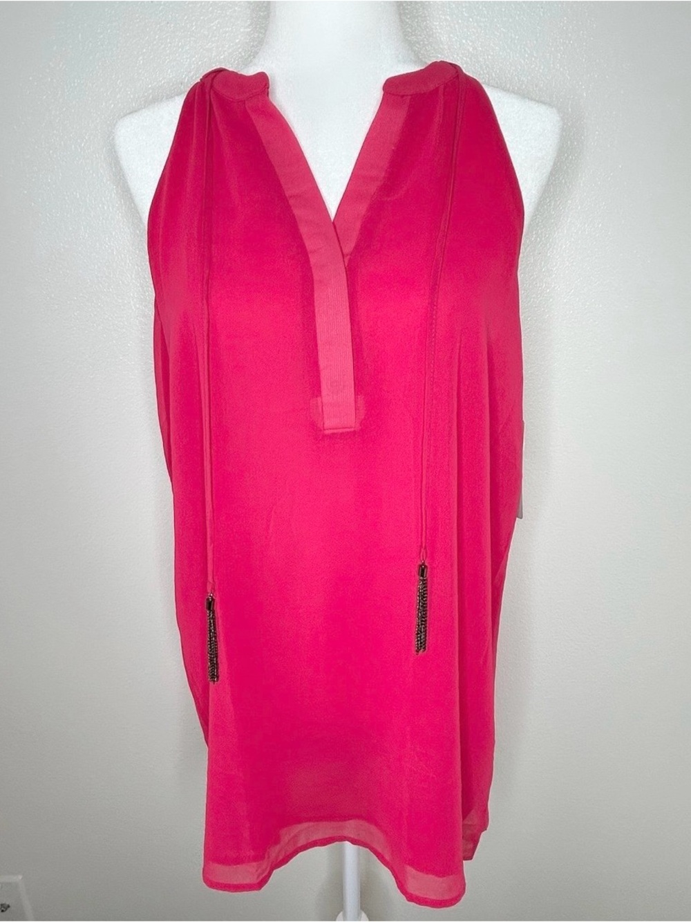 New Lily White Womens Pink Sleeveless Hi-Low Tasseled Tunic Top Size L NWT